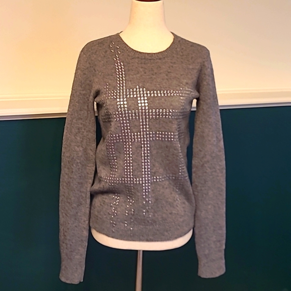 BURBERRY grey cashmere studded sweater